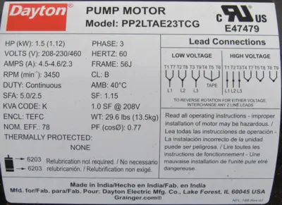 NEW DAYTON 4JPE7A TURBINE PUMP 208-230/460V 1.5HP 1"