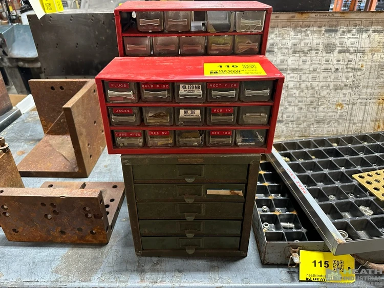 Used _UNKNOWN_ (3) SMALL PARTS CABINETS WITH ASSORTED HARDWARE, FITTINGS, ELECTRIC PARTS Cabinets Illinois US | Heath Industrial Auction Services #1549757
