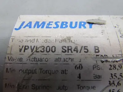 Jamesbury VPVL300-SR4/5-B Actuator w/PBM-1" Stainless Steel Valve 900 PSIG
