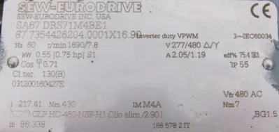 NEW SEW EURODRIVE SA67 DRS71M4BE1 GEARMOTOR 217.41 277/480V SA67DRS71M4BE1