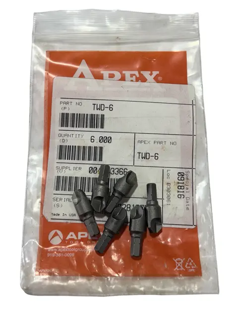1/Apex 1/4" Hex Drive - #6 Tri-Wing - 1" Overall Length Insert Bit 6 Pack