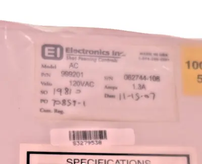 NEW ELECTRONICS INC. 999201 AC CONTROLLER 120VAC 1.3A
