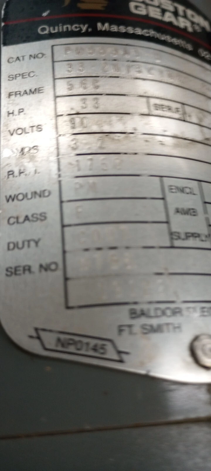 USED BOSTON GEAR 1750 rpm 3327P TENV