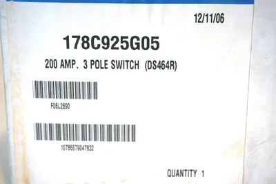 NEW EATON CUTLER HAMMER 178C925G05 DISCONNECT SWITCH 3 POLE 200 AMP