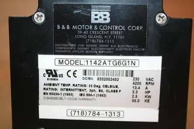 NEW B&B MOTOR & CONTROL 1142ATG6G1N