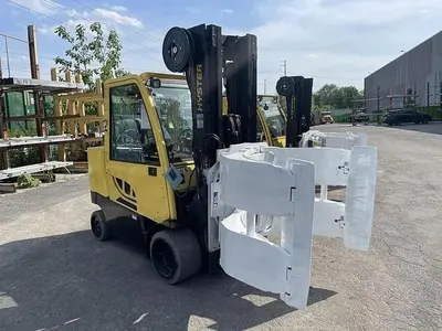 12,000 POUND HYSTER MODEL S120FTPRS ENCLOSED CAB ROLL CLAMP FORKLIFT MFG. 2017
