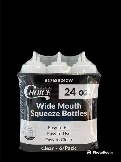 Choice 24 oz. Clear Wide Mouth Squeeze Bottle - 6/Pack