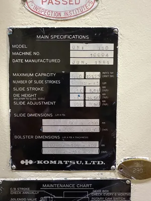 1981 KOMATSU OBS-110 Gap Frame (OBS) Presses | Rygate LLC (8)