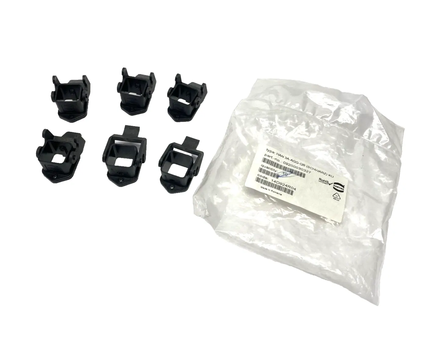 09200030327,HAN 3A-AGG-QB,Han 3A-HBM/P-DL-black | Harting 09200030327 Bulkhead Lever Locking Housing Han 3A-HBM/P-DL-black 6-PK - New Other