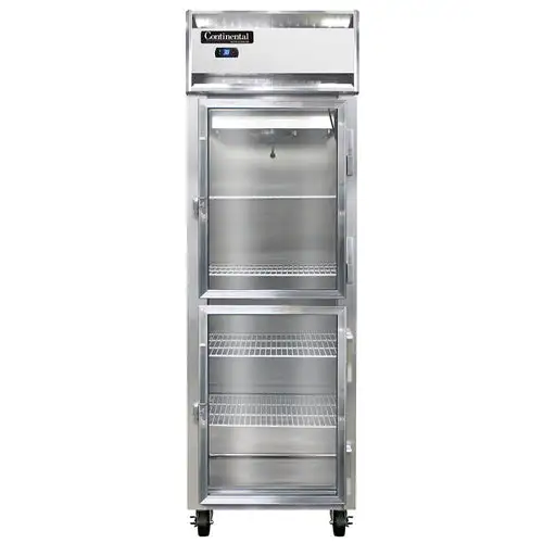 Continental 1RSNSAGDHD 26" One Section Reach In Refrigerator, (2) Right Hinge Glass Doors, Top Compressor, 115v