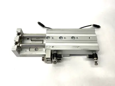 USED SMC GUIDED SLIDE TABLE CYLINDER 75MM STROKE ADJUSTABLE W/ AUTO SWITCH
