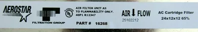 NEW BOX OF 2 AEROSTAR 16268 AIR FILTERS 24x12x12