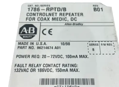 REPAIRED ALLEN BRADLEY 1786-RPTD/B CONTROLNET REPEATER REV B01 1786RPTDB