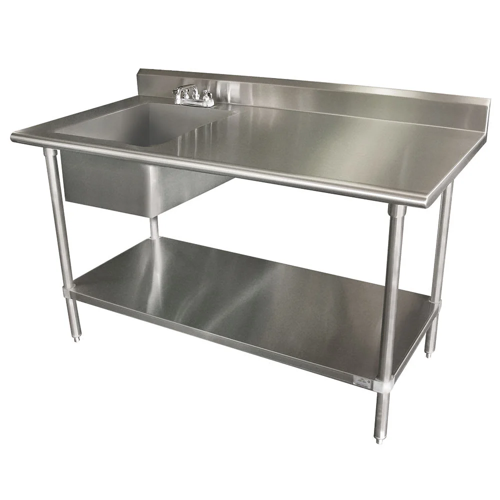 Advance Tabco KLAG-11B-305L 60" Work Table w/ Left Sink - 5" Backsplash, Undershelf, 16 ga Stainless Steel