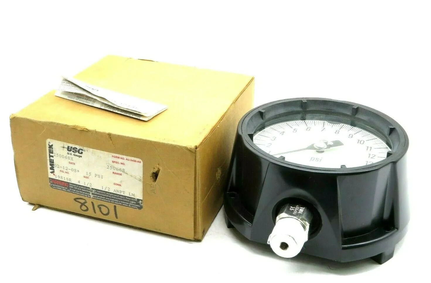 NEW AMETEK 1981SR PRESSURE GAUGE 15 PSI 4 1/2 INCH FACE 250068X