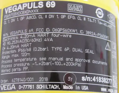 NEW VEGA PS69.FEBXDCBXDNXXX LEVEL SENSOR VEGAPULS 69 6278140/001