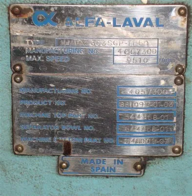 Alfa-Laval MMPX 303 SGP-11-60 oil purifier, 316SS.
