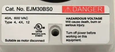 NEW MERSEN EJM30BS0 40A 600 VAC DISCONNECT SWITCH