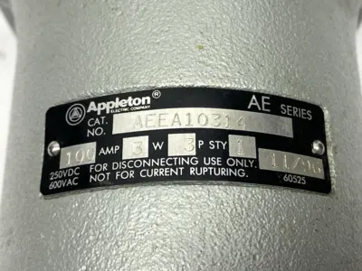 USED APPLETON MOUNTING RECEPTACLE 3-POLE 100A 3W