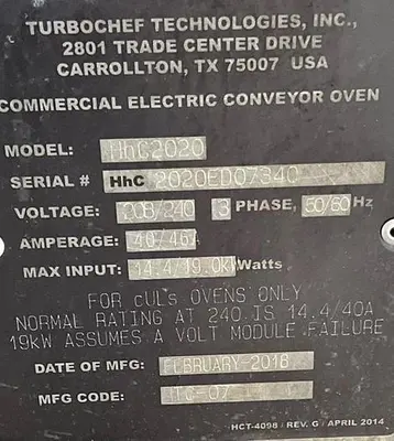 USED TURBOCHEF 2020