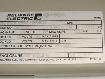 Reliance Electric 803612-RE DC Power Supply Module Drive 230VAC In 240VDC Out