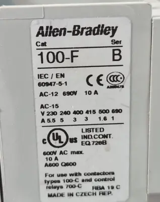 Allen Bradley 100-C23UEJ10 /C Contactor 3Ph Coil 24VDC 600VAC Max loc4B10