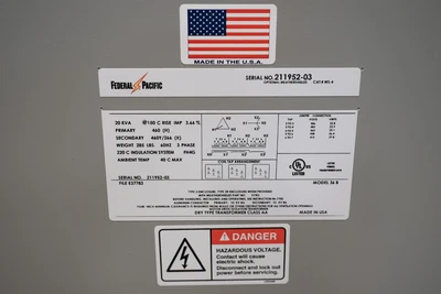 Federal Pacific 20 kVA PRI: 460V SEC: 460Y/266V 3-PHASE