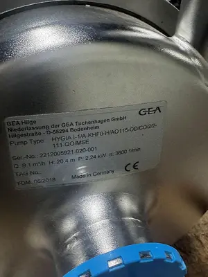 USED 2018 GEA HILGE HYGIA I-1/A-KHF0-H/AO115-OD/CO/2/2 111-QO/MSE