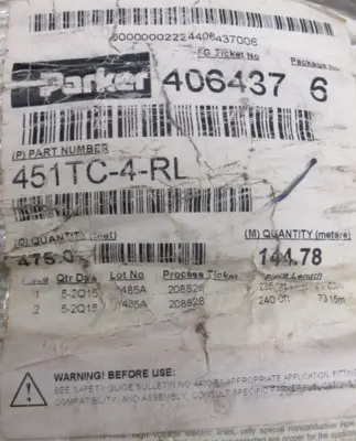 NEW PARKER 451TC-4-RL HYDRAULIC HOSE 1/4" 475 FT 451TC4RL