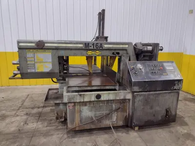 16" x 16" HYD-MECH MODEL #M-16A AUTOMATIC HORIZONTAL BANDSAW WITH POWER MITRE SWIVEL: STOCK #23419