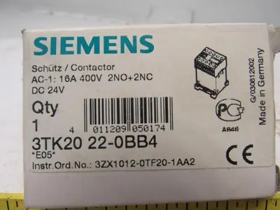 Siemens 3TK20 22-0BB4 Contactor AC-1:16A 400V 2NO+2NC 24VDC