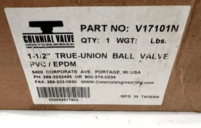 NEW COLONIAL VALVE V17101N TRUE-UNION BALL VALVE 1-1/2"