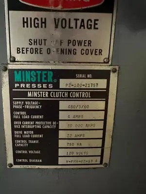 1984 MINSTER 100 TON PIECE-MAKER O.B.I, Flywheel, Single Crank Presses | Timco, Inc. (31)