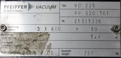 USED PFEIFFER WD235 VACUUM PUMP OXTA250A PPS20761 PKD46602A DUO65 PPW21000A