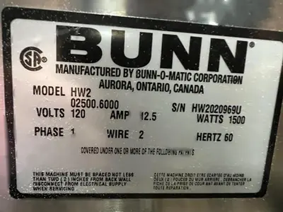 Bunn Plumbed in HW2 Hot Water Dispenser
