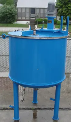 SPC5269  Tank 530 gallon vertical tank, Stainless Steel Contact Parts, 21.7 psi @ 248° F jacket, 1.5 hp agitator, dish