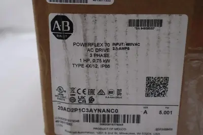 ALLEN-BRADLEY 20AD2P1C3AYNANC0 POWERFLEX 70  1 HP AC DRIVE SERIES B STOCK #2800