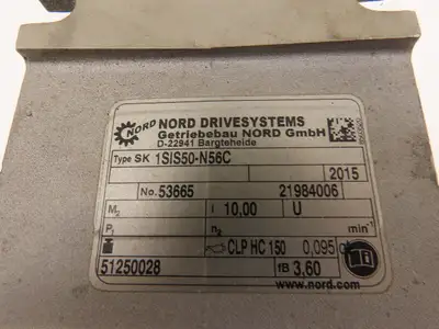 Nord SK 1SIS50-N56C Gearbox 15:1 Reducer 1Hp 117rpm IEC 56 Frame 1"Hollow Shaft