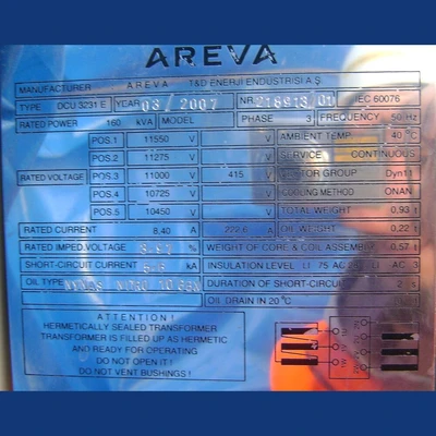 Areva 160 kVA Distribution Transformer