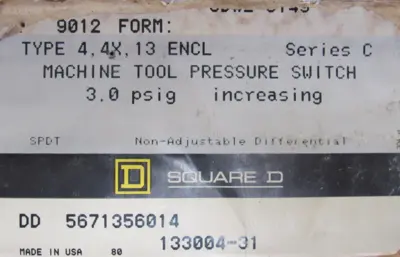 NEW SQAURE D 9012-GDW2-5149 PRESSURE SWITCH 9012GDW25149