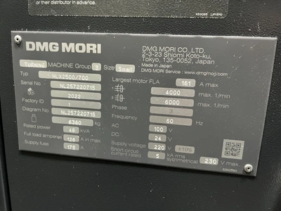 USED 2022 DMG MORI SEIKI TURNING CENTER NLX 2500 700