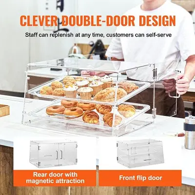 Pastry Display Case, 2-Tier Commercial Countertop Bakery Acrylic  Display Case - 20.7" wide