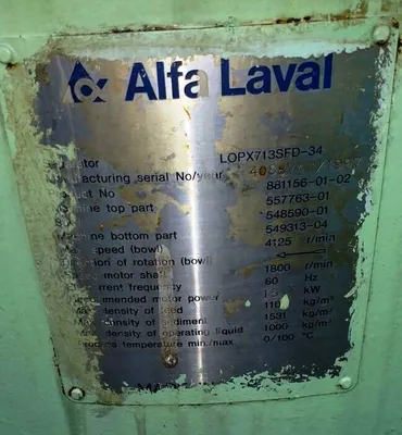 Alfa-Laval LOPX 713 SFD-34-60 lube oil purifiers, SS.