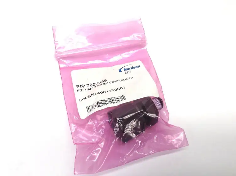 New | in-Stock Nordson EFD 1/8 NPTM X 3/8 Compression Black Poly Valve Fitting Valves/Fittings Michigan US | Maverick Industrial Sales #1390600
