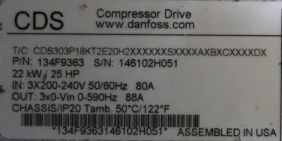 NEW DANFOSS 134F9363 COMPRESSOR DRIVE 25HP CDS303P18KT2E20H2XXXXXXSXXXXAXBXCXXXX