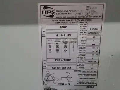 USED HAMMOND POWER SOLUTIONS INC. NMT20K030KBK