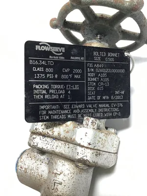 Flowserve B16.34LTD Gate Valve Class 800 1375PSI