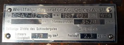 (2) Westfalia OSA 7-02-066 oil purifiers, SS.