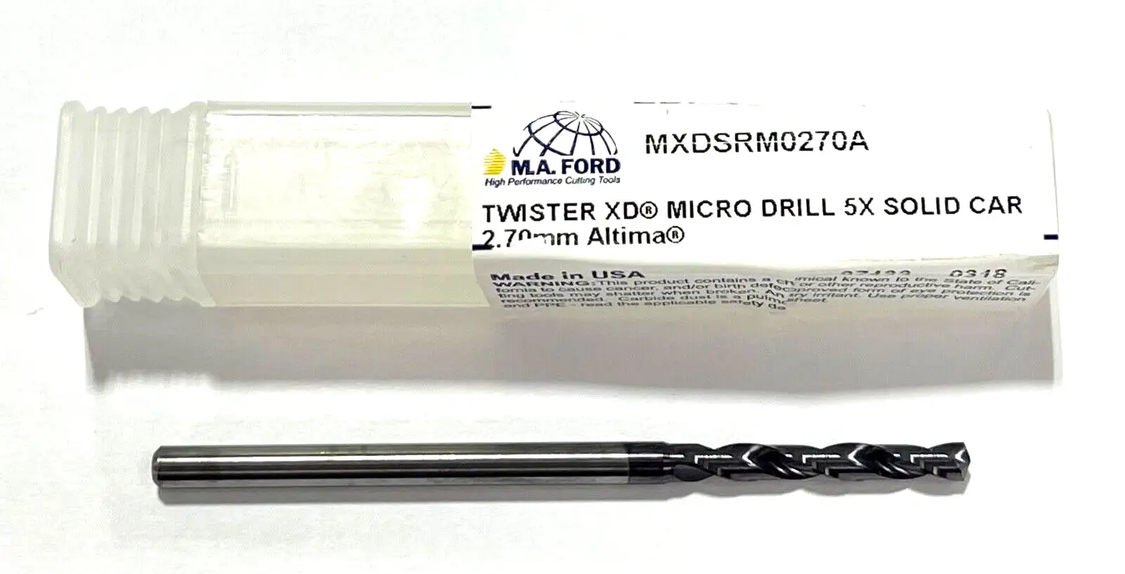 M.A. Ford 2.70mm Solid Carbide Drill 5xD Altima Coating 2FL MXDSRM0270A