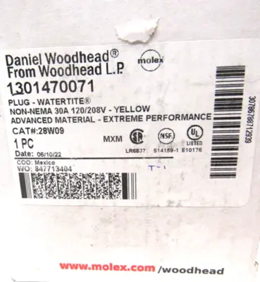 NEW MOLEX WOODHEAD 1301470071 WATERTITE PLUG 28W09